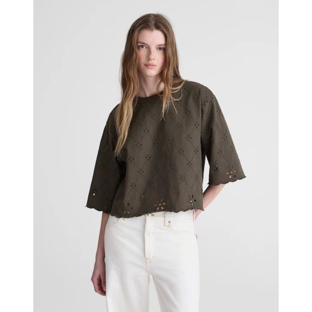 NWT Madewell The Embroidered Boxy Crop Tee in Allday Jersey Pelican Green Medium